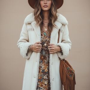 Vtg Cream Penny Lane 70s Faux Fur And Suede Size M Bohochic Penny Lane